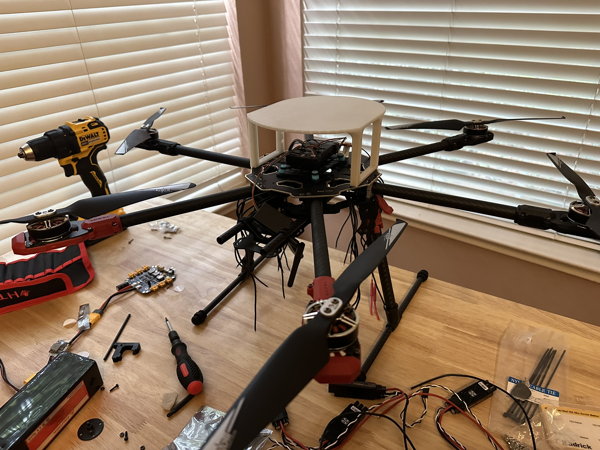 680 mm carbon-fiber hexacopter during assembly