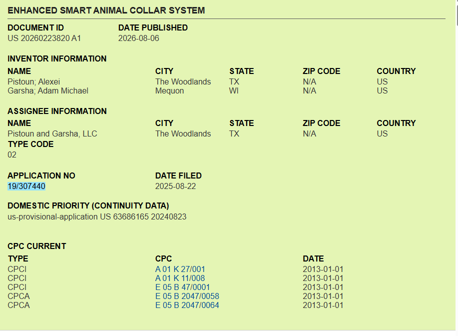 WoofWatch patent publication summary